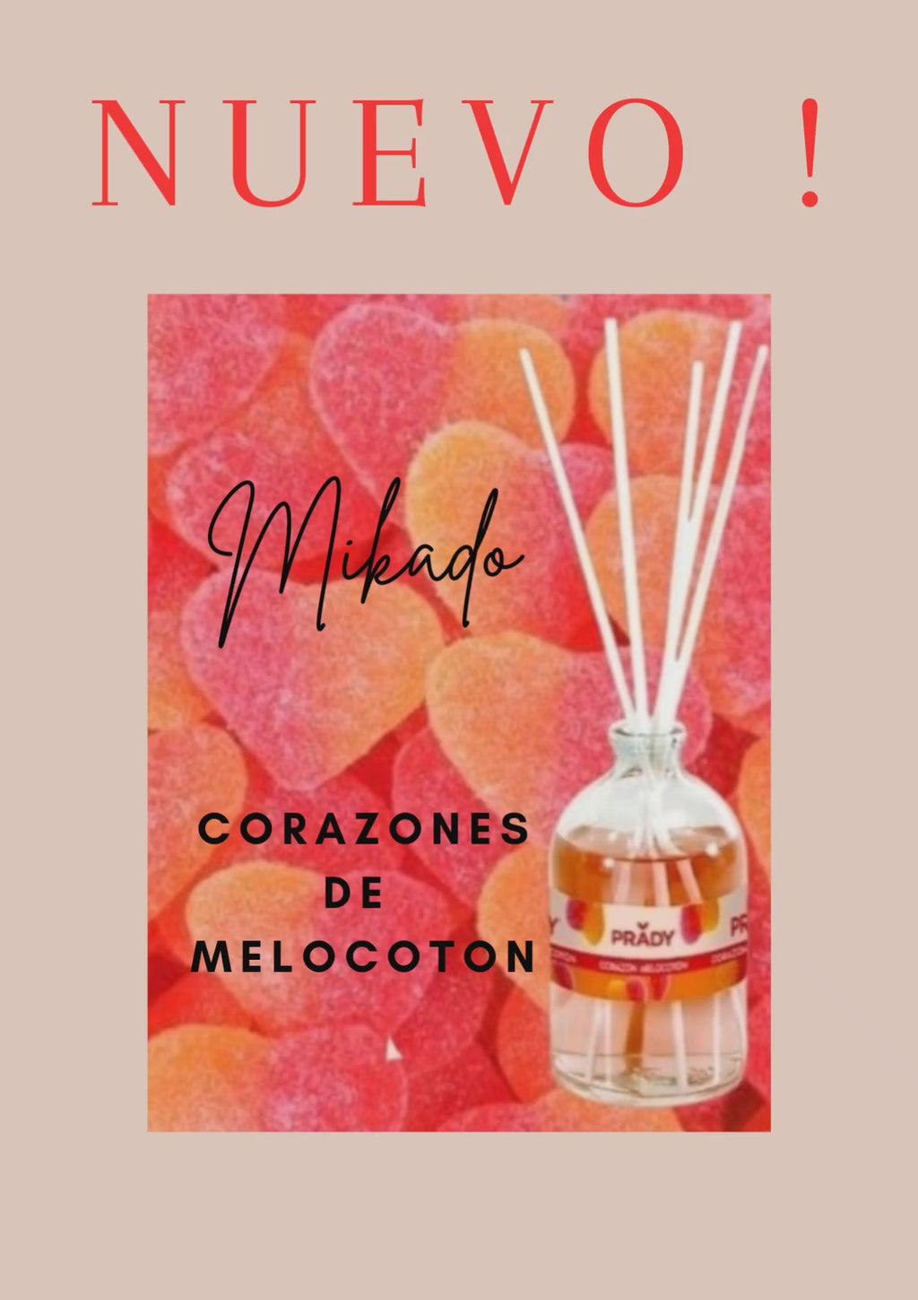 Mikado olor CHUCHE CORAZON DE MELOCOTÓN. 100 ml. Frasco de cristal