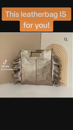 Novedad!! Tote Bag con flecos, de Piel suave en  Oro, Plata. o Bronce.