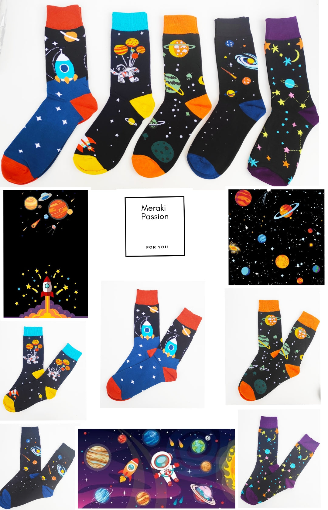 Pack 5 Calcetines divertidos con estampado del ESPACIO