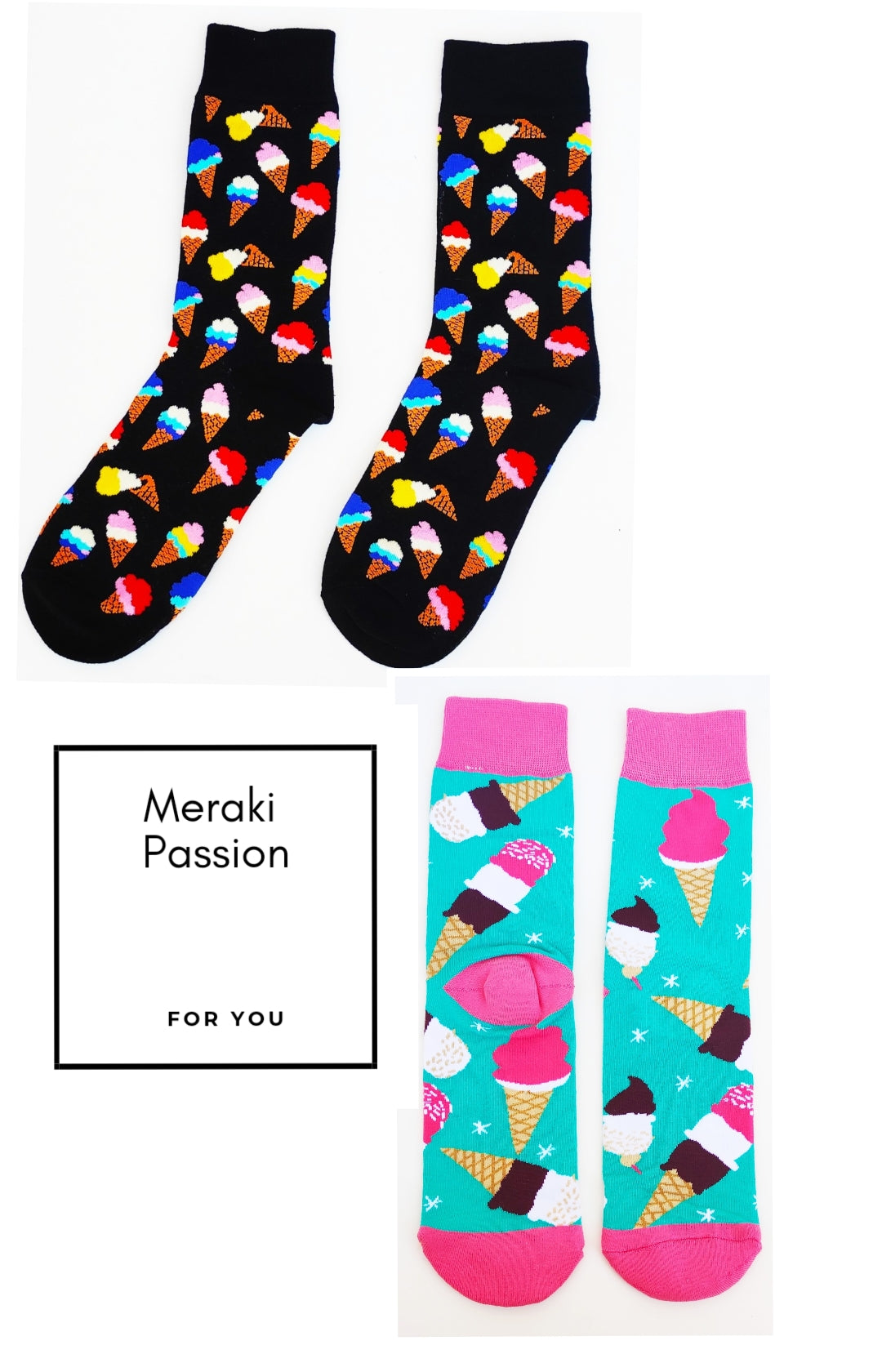 Pack 2 pares de Calcetines Divertidos, con estampados de HELADOS DE COLORES