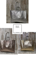 Tote bag metalizado, grande. Piel muy suave