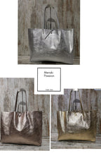 Tote bag metalizado, grande. Piel muy suave