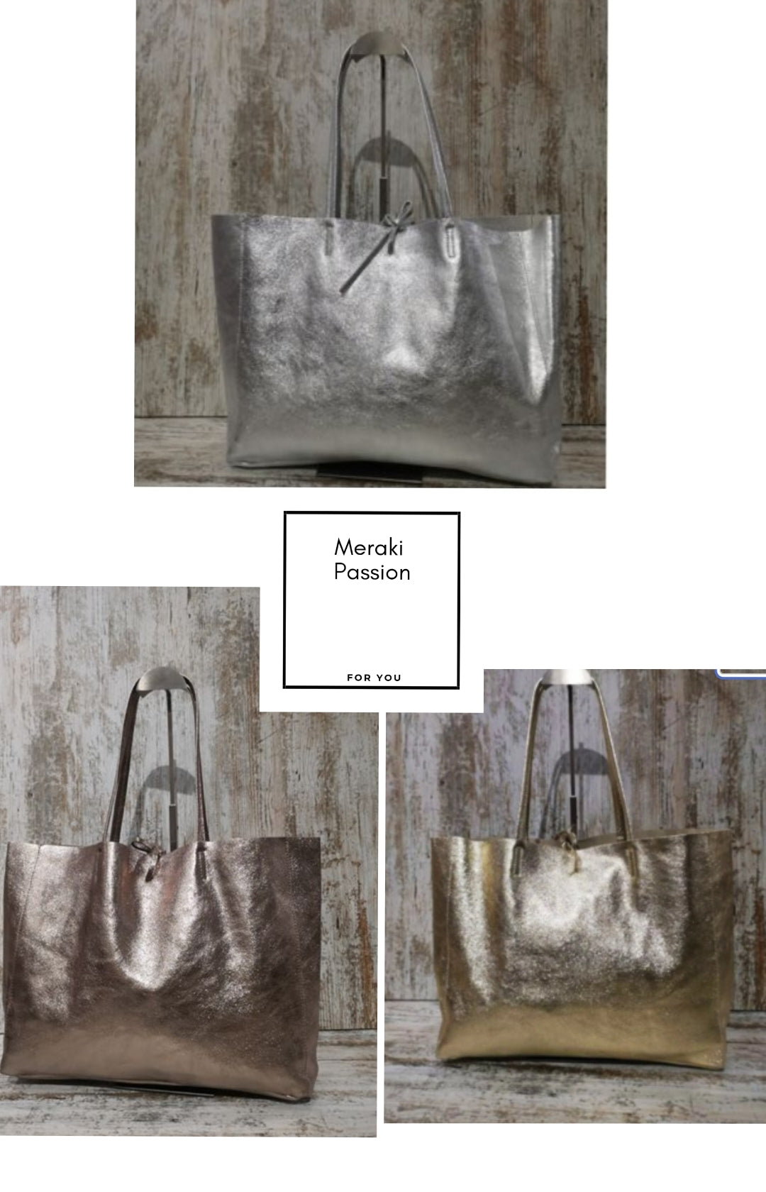 Tote bag metalizado, grande. Piel muy suave