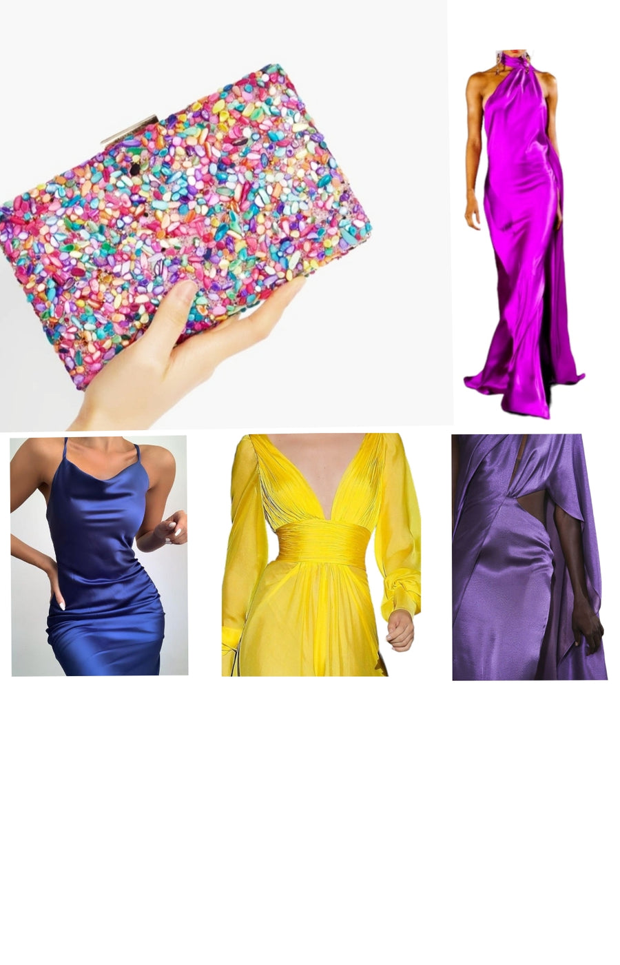 Bolso de fiesta. Clutch multicolor con piedritas de colores medianas