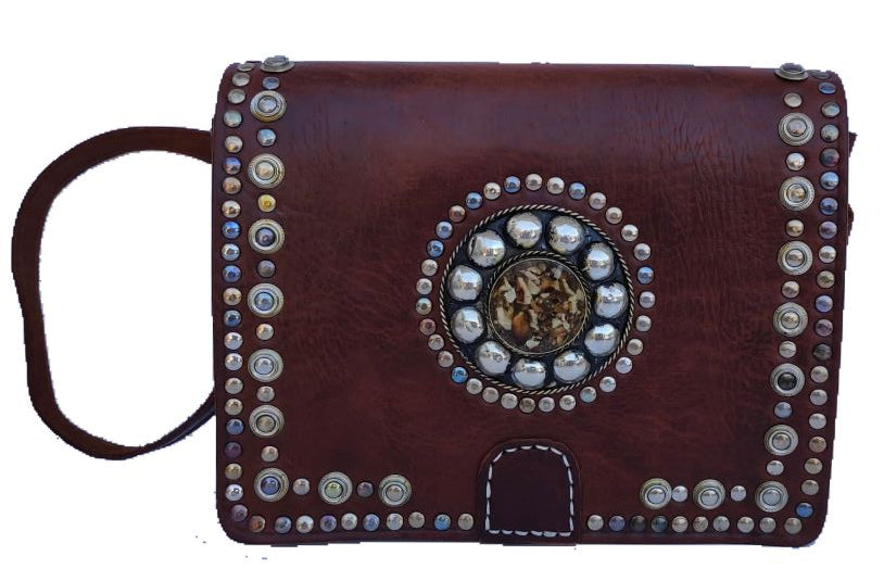 Bolso de piel color brandy + cinturón de piel