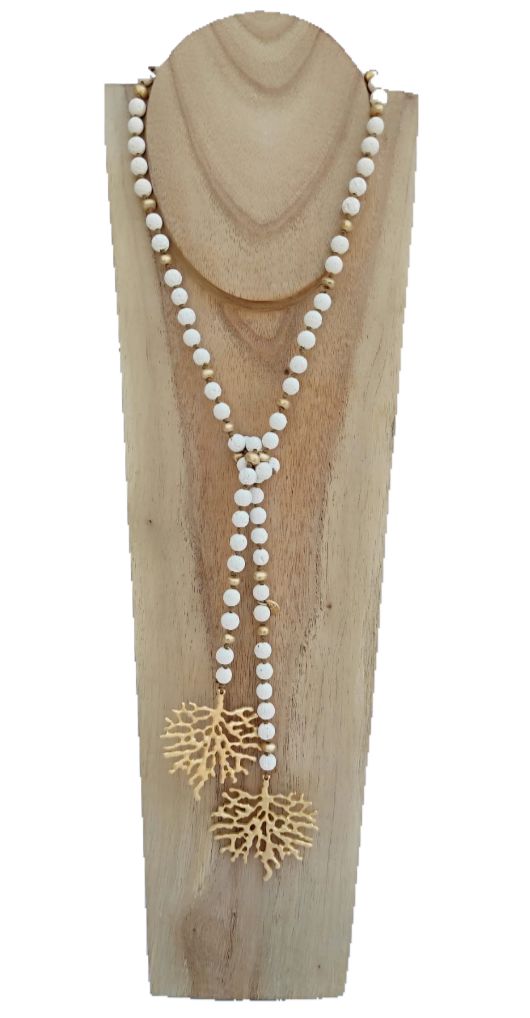 Long open necklace that allows multipositions, WHITE color. Made with lava beads