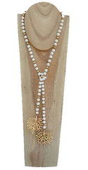 Long open necklace that allows multipositions, WHITE color. Made with lava beads