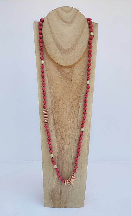 Long red lava bead necklace (model 2)