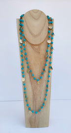 Collar largo color azul turquesa de cuentas de lava (modelo 3)