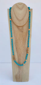 Collar largo color azul turquesa de cuentas de lava (modelo 3)