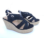 Black crochet style high wedge espadrilles