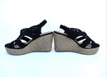 Black crochet style high wedge espadrilles