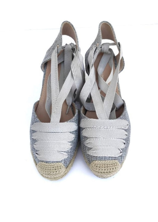 Espadrilles with laces, Gray color with silver reflections