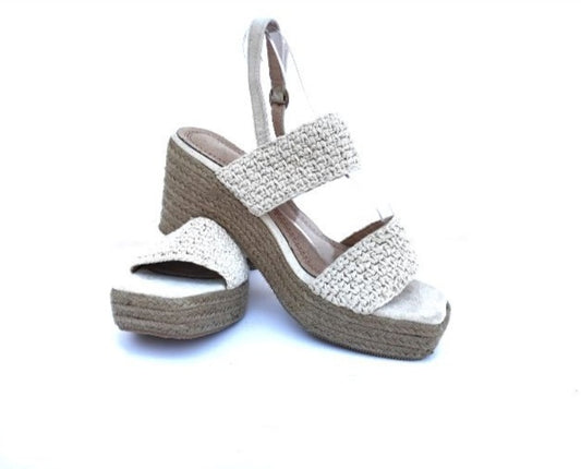 Beige heeled espadrilles