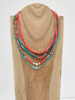 6 Combined necklaces in TURQUOISE BLUE and SALMON