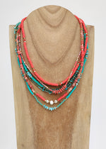 6 Combined necklaces in TURQUOISE BLUE and SALMON