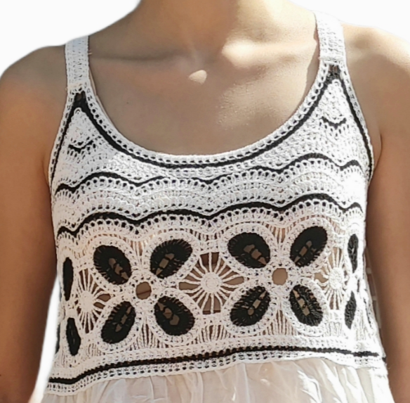 Black and white crochet and cotton top