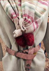 Oversize scarf in maroon, beige and green tones