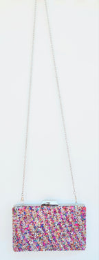 Bolso de fiesta. Clutch multicolor. Piedritas pequeñas con pequeños brillantitos.
