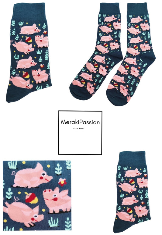 Funny socks with PIGS and ACORNS print. Unisex.