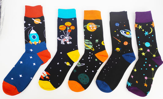 Pack of 5 funny socks with SPACE print