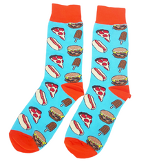 Calcetines divertidos, cortos. Estampado de HAMBURGUESAS, PIZZAS y PERRITOS.