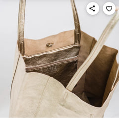 Leather tote bag, large size. Available in gold, silver or copper color.