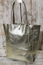 BOLSO Tote Bag en color dorado. Piel auténtica. Golden tote bag. Leather gold bag. Gold shopper