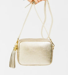 Leather shoulder bag. Gold or silver colour. GENUINE LEATHER BAG