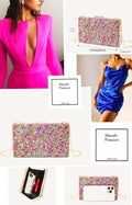 Bolso de fiesta. Clutch multicolor. Piedritas pequeñas con pequeños brillantitos.
