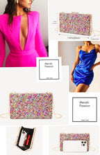 Bolso de fiesta. Clutch multicolor. Piedritas pequeñas con pequeños brillantitos.