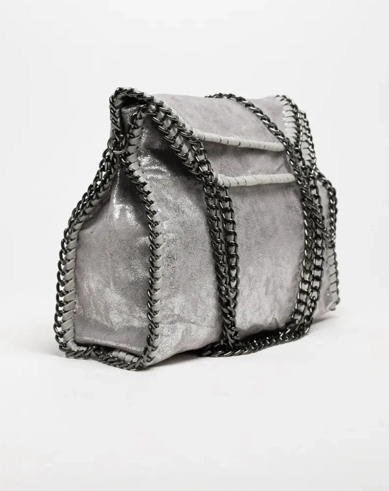 Bolso Plata con cadenas. SILVER BAG for Ipad, Silver Shopper, Shoulder Bag Silver, Work bag