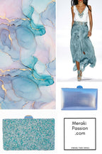 Bolso de fiesta fiesta. Clutch de color azul turquesa con suaves piedras y brillantes. Bolso geoda